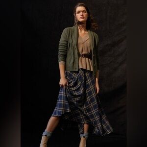 Anthropologie Pilcro Cropped Collared Cable Knit Cardigan Green Sweater M #1975